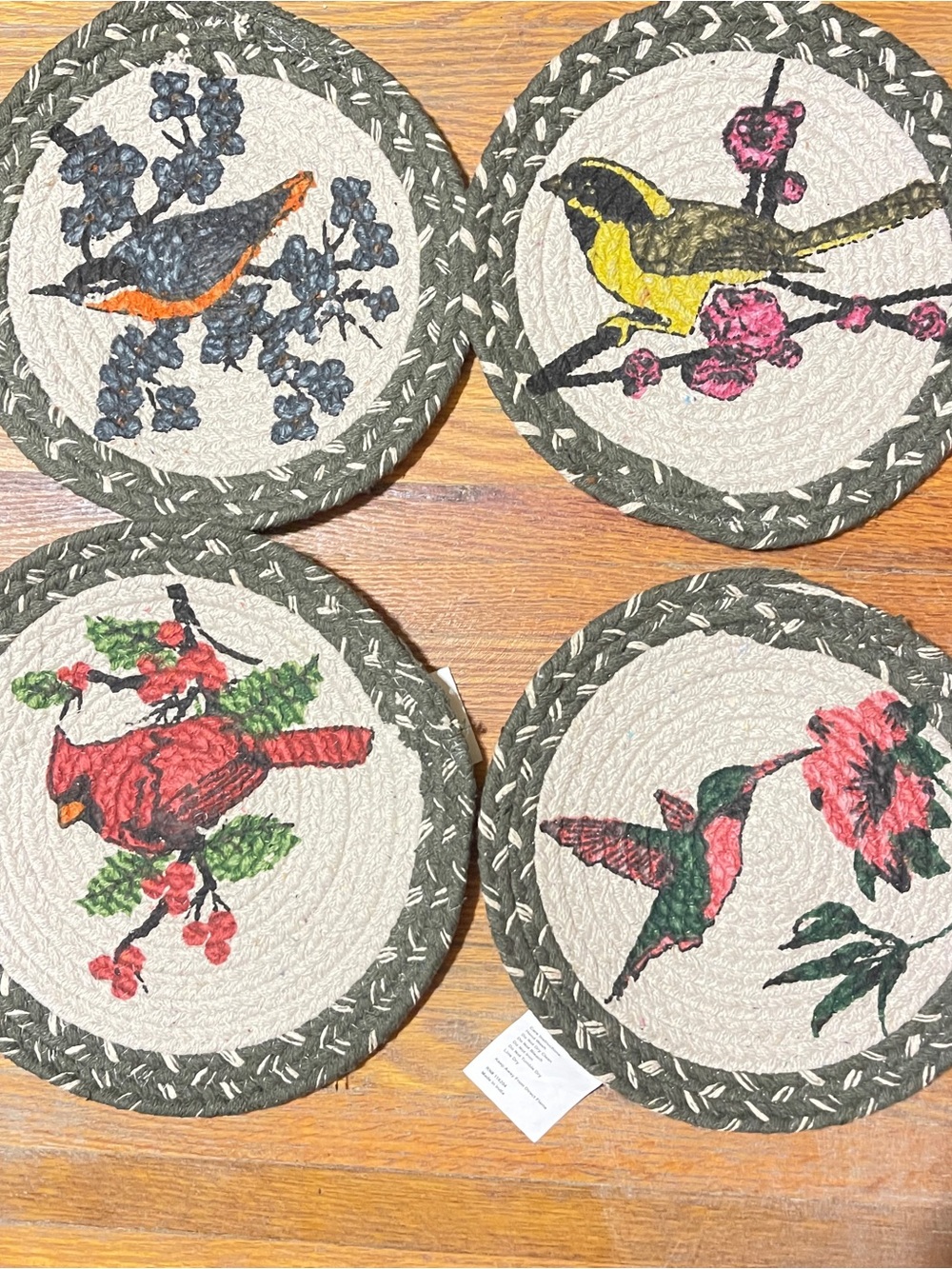 Vintage bird themed Trivets/Hot plates- Set of 4,